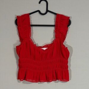 ASTR The Label Red Ruffle Smocked Peplum Crop Top Sz M